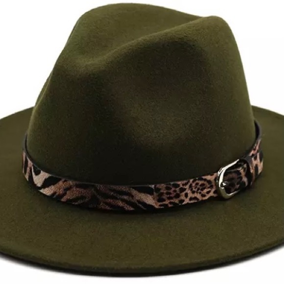 ✨WILD WILD WEST-OLIVE GREEN✨GREEN FEDORA FELT STRUCTURED HAT - Picture 3 of 5